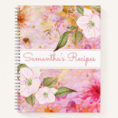 Recipe kookboek,  roze florale waterverf notitieboek (Voorkant)