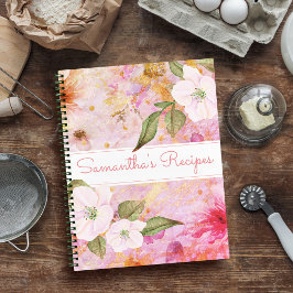 Recipe kookboek,  roze florale waterverf notitieboek
