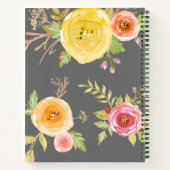 Recipe kookboek roze gele florale waterverf grijs notitieboek (Achterkant)