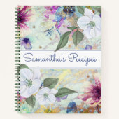 Recipe kookbook,  aqua florale waterverf notitieboek (Voorkant)