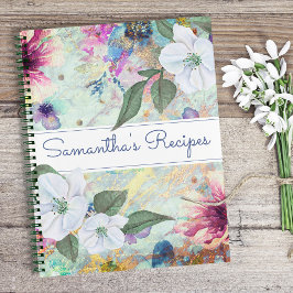 Recipe kookbook,  aqua florale waterverf notitieboek