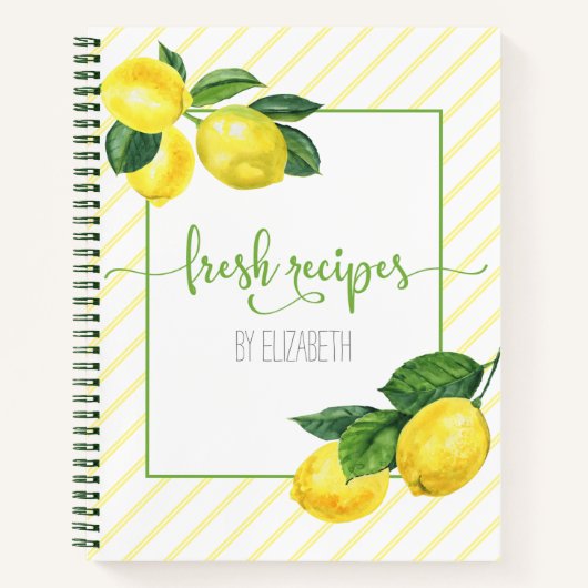Recipe kookbook, country lemon waterverf, strepen notitieboek (Voorkant)