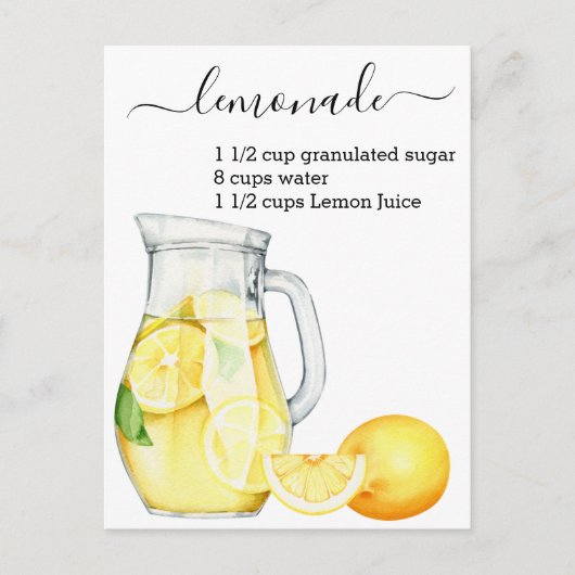 Recipe Lemonade Drink Waterverf Lemons Briefkaart (Voorkant)
