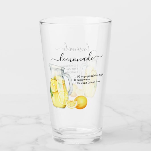 Recipe Lemonade Drink Waterverf Lemons Glas (Voorkant)