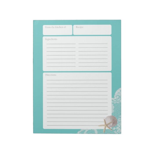 Recipe Page Aqua Sand Dollar en Lace Notitieblok (Linkerzijde)