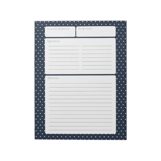 Recipe Page Navy Blue en Polka Dots Notitieblok (Linkerzijde)