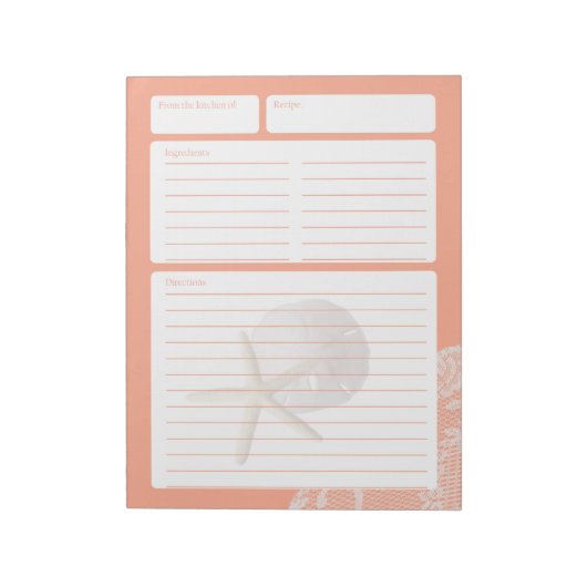 Recipe Page Sand Dollar en Lace Notitieblok (Linkerzijde)