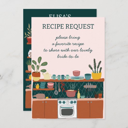 RECIPE REQUEST Bridal Shower Cute Recipe Request Informatiekaartje (Voorkant / Achterkant)
