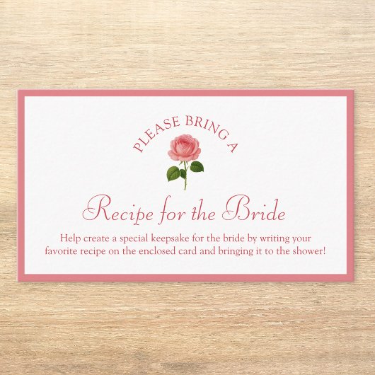Recipe Request Card for Bridal Shower Dusty Rose Informatiekaartje