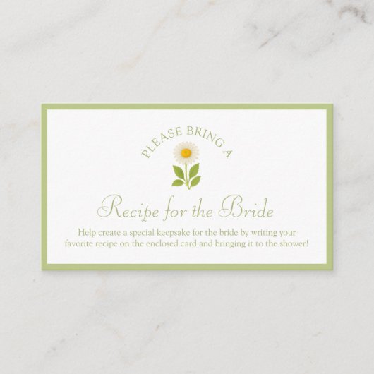 Recipe Request Card for Bridal Shower Sage Daisy Informatiekaartje (Voorkant)