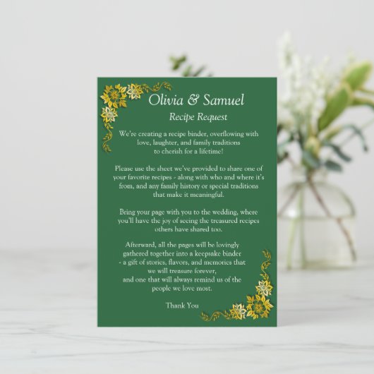 Recipe Request - Emerald Green & Gold Informatiekaartje (Staand voorkant)