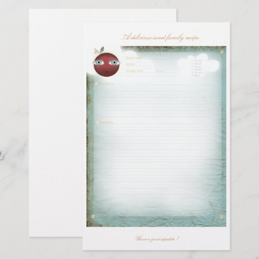 Recipe-vellen die keukengerei geschikt maken om te briefpapier (Voorkant / Achterkant)