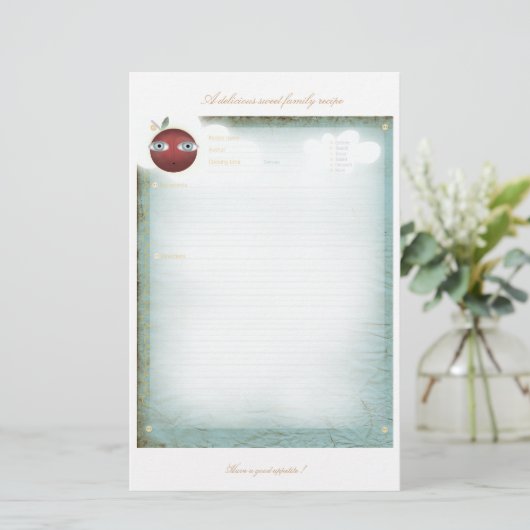 Recipe-vellen die keukengerei geschikt maken om te briefpapier (Staand voorkant)