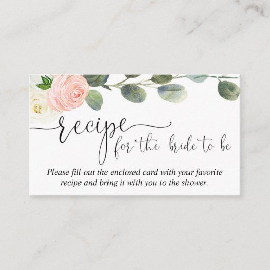 Recipe voor de bruidtussenvoegsel roze groene flor informatiekaartje (Voorkant)