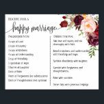 Recipe voor een gelukkig huwelijk: newlyweds marsa poster<br><div class="desc">Klik op "Ontwerp bewerken" om de lay-out aan te passen of te personaliseren (tekst wijzigen,  lettertypekleur,  lettertypestijl). ** Zie het volledige collectie voor de bijbehorende uitnodiging,  games voor vrijgezellenfeesten,  labels en bordjes.**</div>