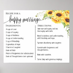 Recipe voor een gelukkig huwelijk: zonnebloemen poster