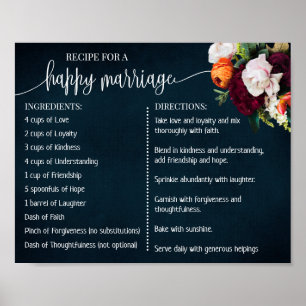 Recipe voor een Happy Marriage Pas getrouwd Navy W Poster