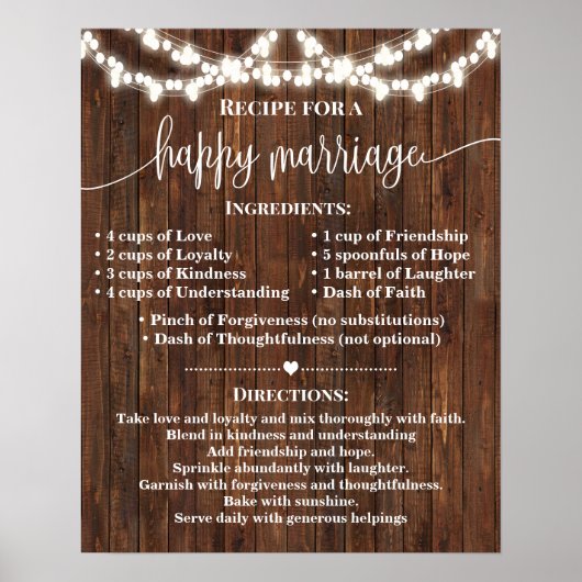 Recipe voor Happy Marriage Wedding Country Gift Poster (Voorkant)