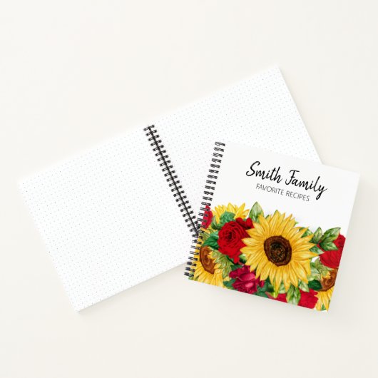Recipes Cookbook Yellow Sunflower Red Roses White Notitieboek (Binnen)