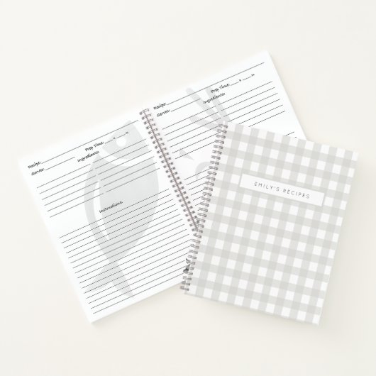 Recipes | Gingham Pattern Grey and White Notitieboek (Binnen)