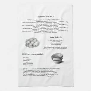 Recipes met potloodillustraties; havermout, eieren theedoek