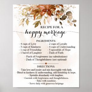 Recipt for Happy Marriage Fall Wedding Gift Poster