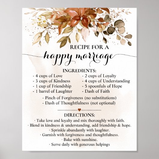 Recipt for Happy Marriage Fall Wedding Gift Poster (Voorkant)