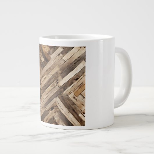 Reclaimed Wood Herringbone Texture Print Grote Koffiekop (Voorkant rechts)
