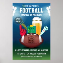 Reclame-logo voor bar-footbal evenement poster