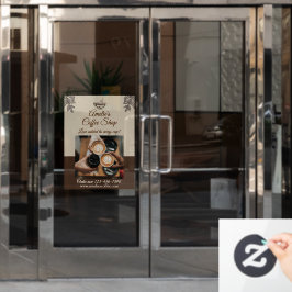 Reclame op de voordeur van de koffiezaak aanpassen raamsticker