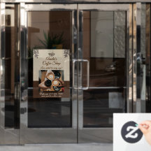 Reclame op de voordeur van een koffiezaak aanpasse