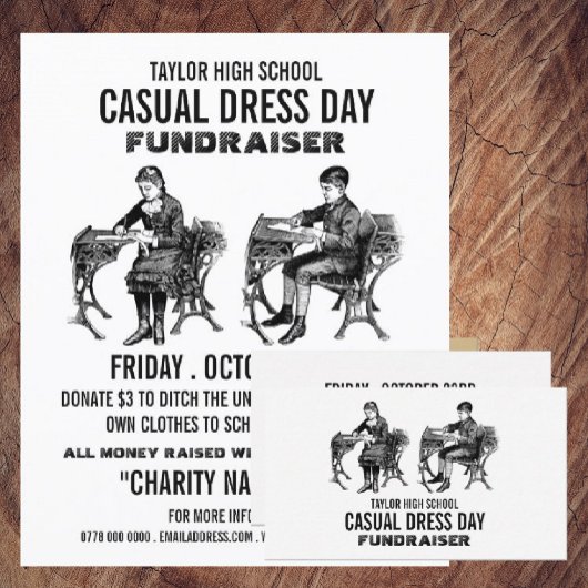 Reclame voor fundraiser 'Vintage school, Casual Dr Flyer