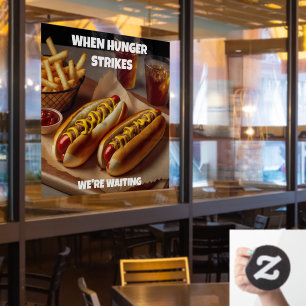Reclame voor hotdogs friet drank restaurant op maa raamsticker