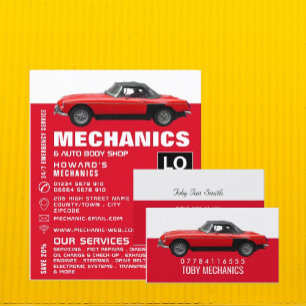 Reclame voor klassieke auto's, automonteurs en rep flyer