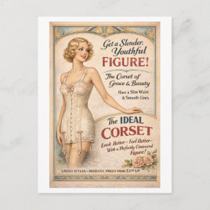 Reclame voor korset in vintage stijl uit de jaren  briefkaart