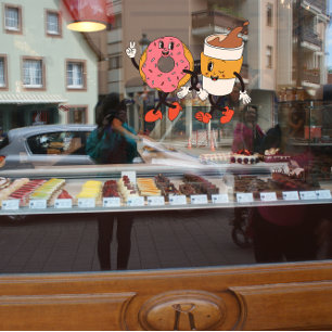 Reclame voor leuke pret koffie en donuts winkel raamsticker