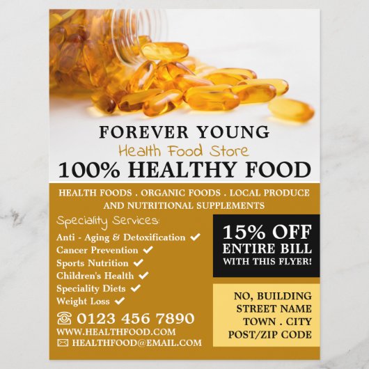 Reclame voor levertraan, reformwinkel flyer (Voorkant)