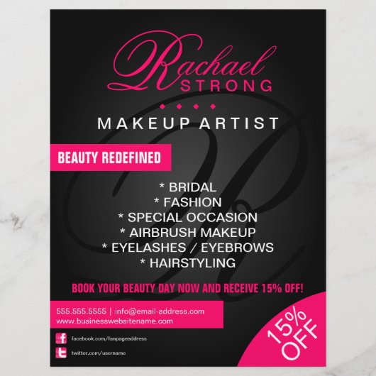 Reclame voor Monogram Haar- en Make-upartiest Flyer (Voorkant)