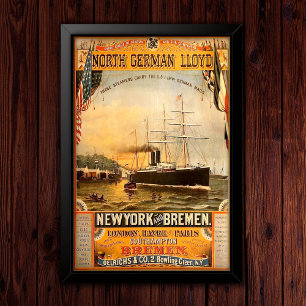 Reclame voor reizen met oude stoomschepen poster