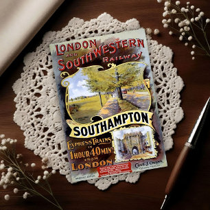Reclame voor treinreizen in Southampton uit het ve Briefkaart