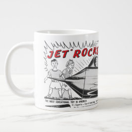 Reclame voor vintage jet-raketruimteschip grote koffiekop