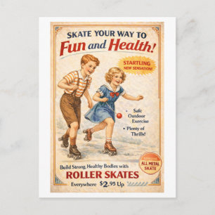 Reclame voor vintage-roller skates briefkaart