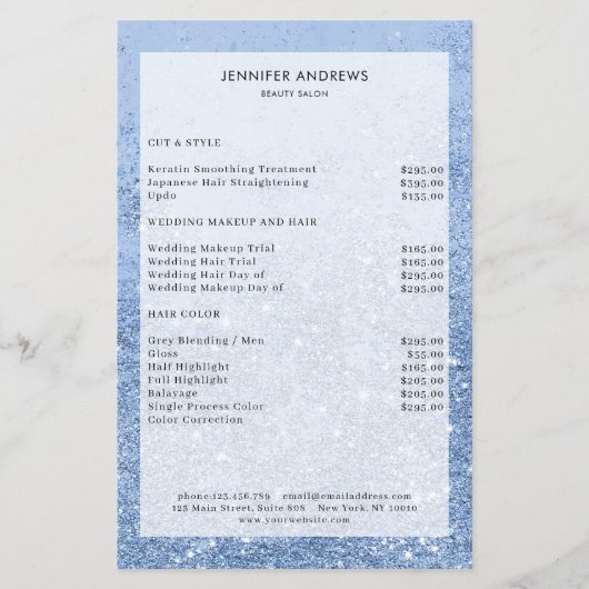 Reclamebrochure voor moderne blauwe glitter Salon Flyer (Voorkant)