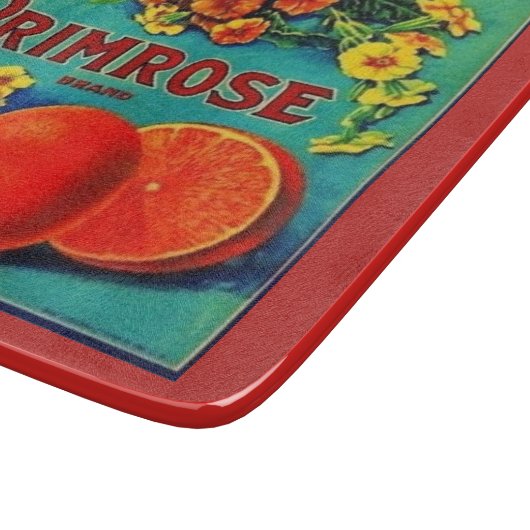 Reclamelabel voor  sinaasappels snijplank (Hoek)