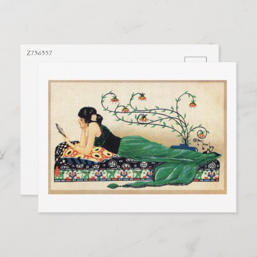 Reclining-vrouw, exotisch, romantisch,  briefkaart (Voorkant / Achterkant)