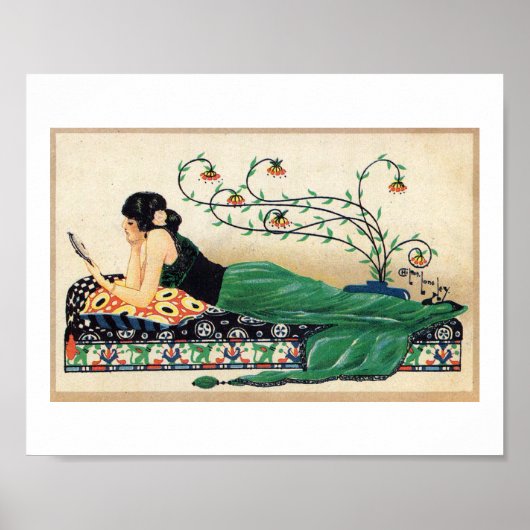 Reclining-vrouw, exotisch, romantisch, postcar poster (Voorkant)