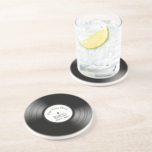 Record Album Namen Datum bruiloft / Jubileum Zandsteen Onderzetter (Zijkant)