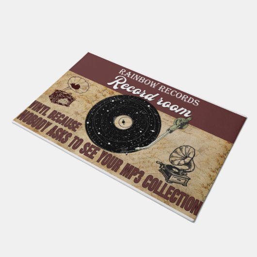 Record kamer decor tapijt, retro vibes deurmat (Schuin)