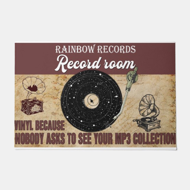Record kamer decor tapijt, retro vibes deurmat (Voorkant)