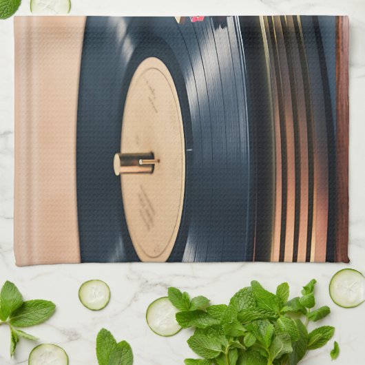 Record Player in Actie Theedoek (Gevouwen)